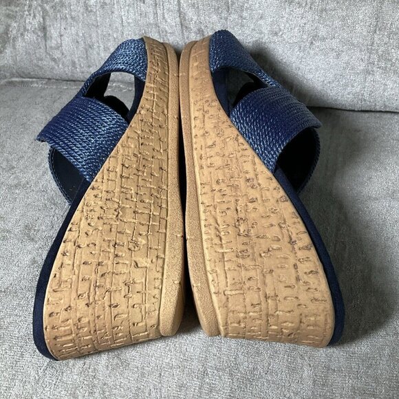 David Tate Vibe Wedge Heeled Sandals Navy Blue Rayon Sz 9.5 WIDE Vacation Comfy - Picture 7 of 12